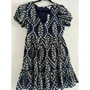 NWT Francesca’s Eyelet Navy Blue & White Dress Women's Size Large